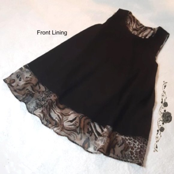 Silky Soft Chiffon Tunic Top Round Neck Brown Black Animal Print Sleeveless, M - Picture 7 of 11